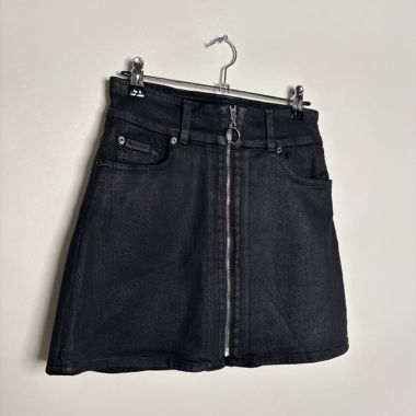 Black denim mini skirt
