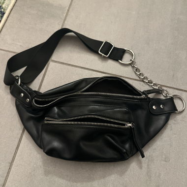 Black Faux Leather Waist Bag