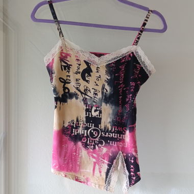 Vintage Y2K Grafitti-Spitzen-Cami-Top