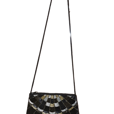 Black beaded shoulder bag for evening