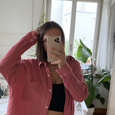 pink linen blouse