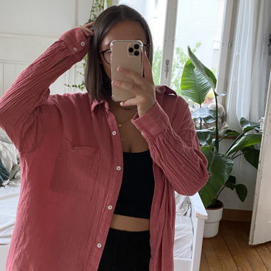 pink linen blouse
