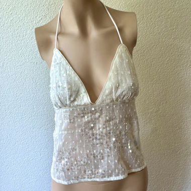 Y2K WHITE PAILLETTEN PARTYTOP