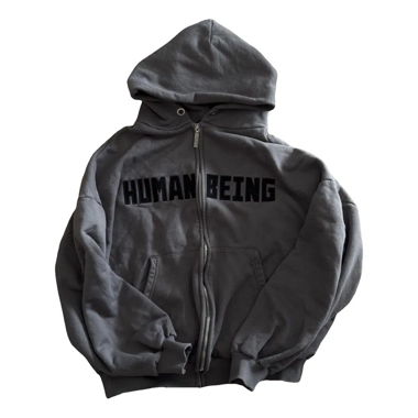 Balenciaga Grey Distressed Zip Up Hoodie
