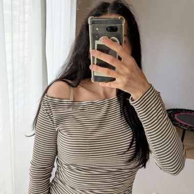 Haut en viscose à rayures brun et blanc
