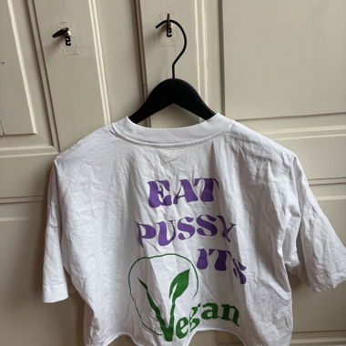 White Cropped T-Shirt with Vegan Print