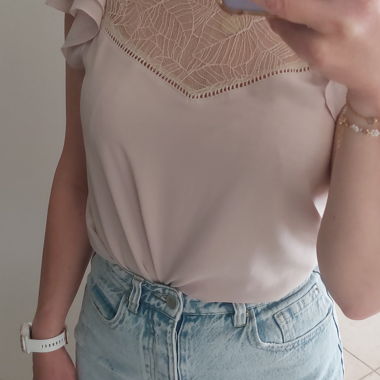 Haut H&M rose poudré à dentelle