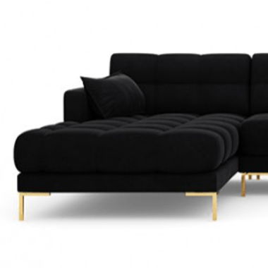 Design Ecksofa "Mamaia Samt“ Schwarz - Beine Gold