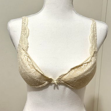 Vintage cream lace balconette bra with bows 