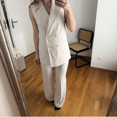 Cream Blazer Pants Suit Vest