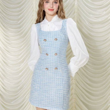 Robe courte en tweed bleu
