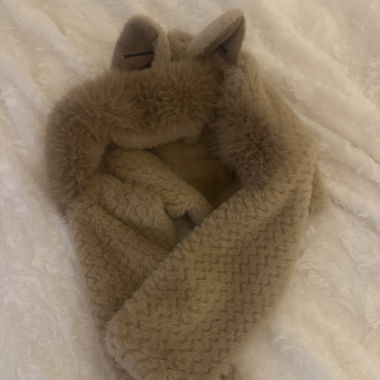 Sciarpa beige con cappuccio e orecchie