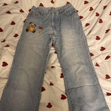 Bright Blue self decorated Jeans
