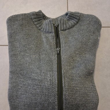 Grau melierter Militär-Wollpullover mit Reissverschluss