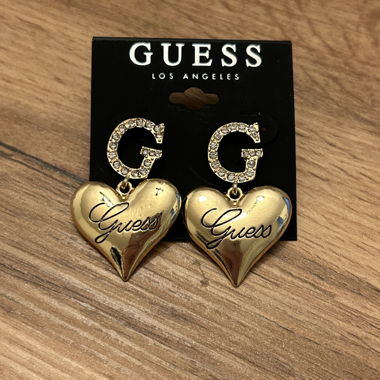 Boucles d'oreilles Guess coeur, couleur or, avec cristaux de zircon