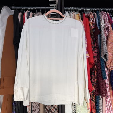 Sandro blouse blanche à manches longues ornée