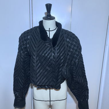 Black cropped leather jacket - one-off piece