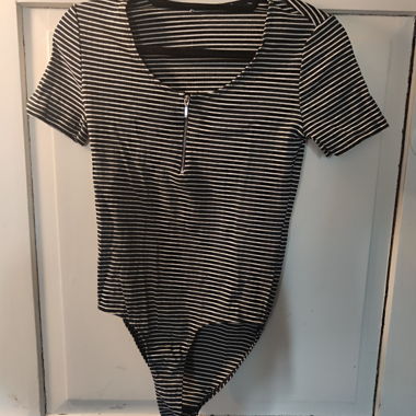 Striped Bodysuit with Zipper