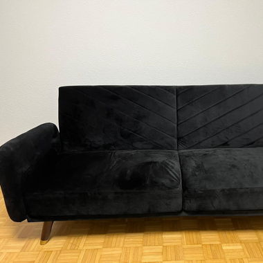 2 x schwarze Samtstoff Schlafsofas (3 sitzer)