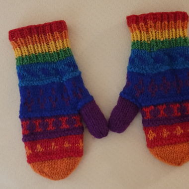 Rainbow 100% wool mittens 