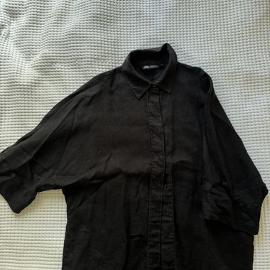 Schwarzes Zara Oversized Leinen Hemd, Grösse M