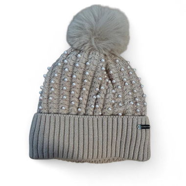 Pink Steve Madden beaded pearl pom pom beanie