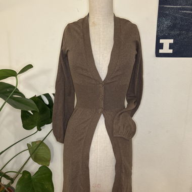 Long brown cardigan with deep neckline