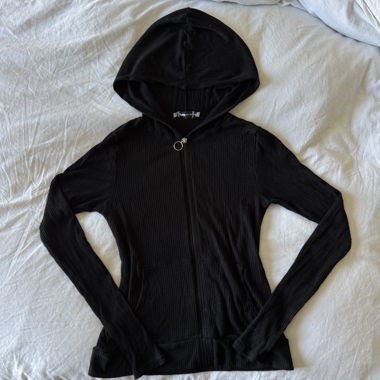 Black ribbed zip hoodie Y2K