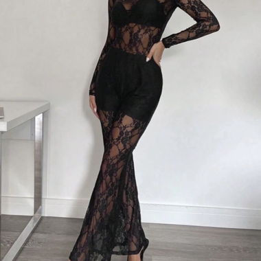 Schwarzer Spitzen-Jumpsuit