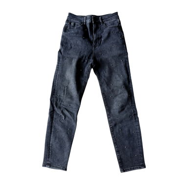 Jeans neri vita alta con dettagli decorativi
