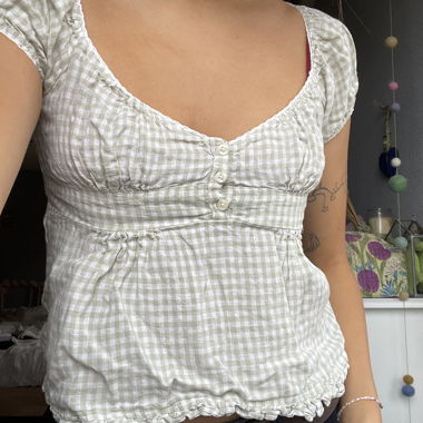 brandy melville - green gingham babydoll top