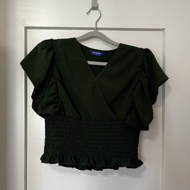 Dark Green Blouse with Ruffles