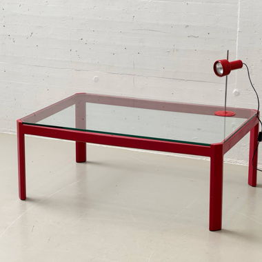 Red coffee table with glass top, Italy 1980s