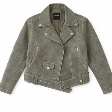 Veste motard grise Bershka en similicuir