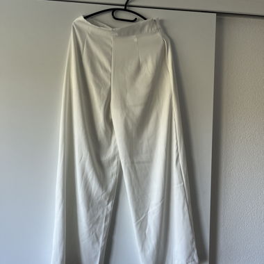 White Wide-Leg Fabric Pants