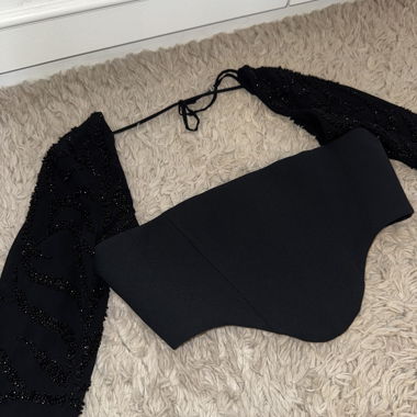 Oh Polly Corset Top with Long Sleeves – Black