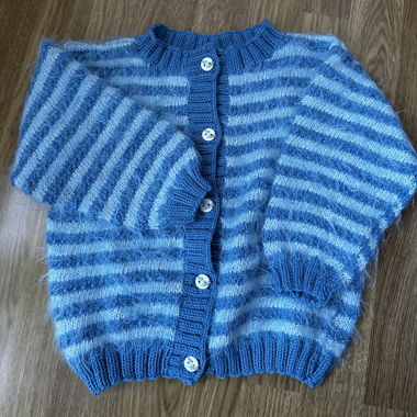 Hand-knitted striped children's jacket blue