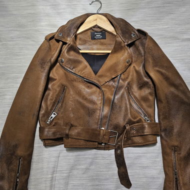 Bershka brown faux leather biker jacket
