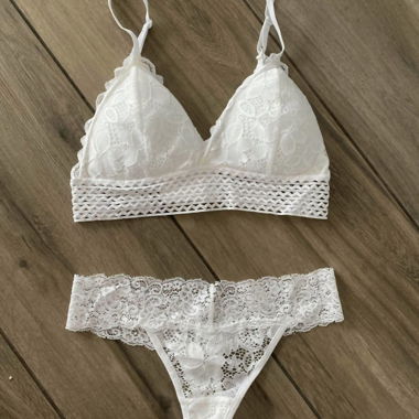 Weisses Spitzen-Dessous-Set ungetragen Grösse S