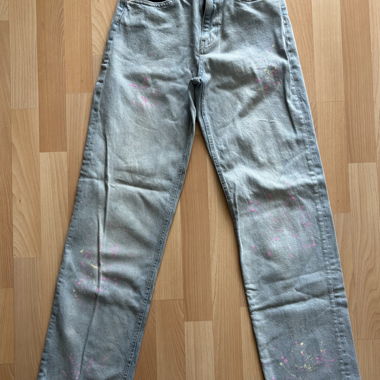 Light Blue Jeans with Color Splashes