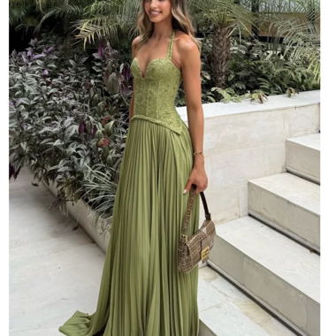 Grüne Maxi-Hochzeitskleid