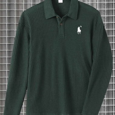 Dark green long-sleeve polo shirt