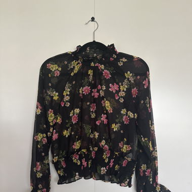 Sheer Highneck Top with Flower Design