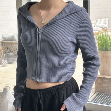 Bläulicher, gerippter Zip-Hoodie von Hollister