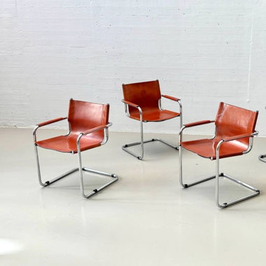 Set aus 4 Cognac Leder Freischwinger aus Leder