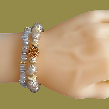 Bracelets élastiques en pierre de lune, verre de Murano, pièce unique