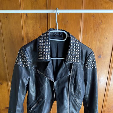 Black punk biker leather jacket