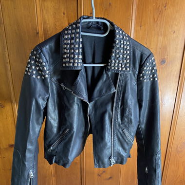Black punk biker leather jacket