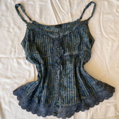 Nile Blue Floral Knopfleiste Spitzen-Saum Cami Top