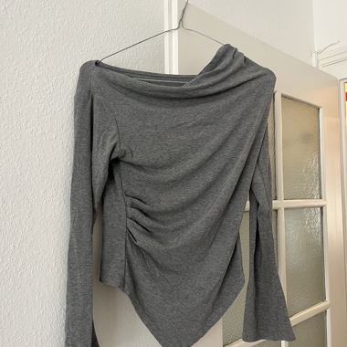Top Grigio Maniche Lunghe Drappeggiato
